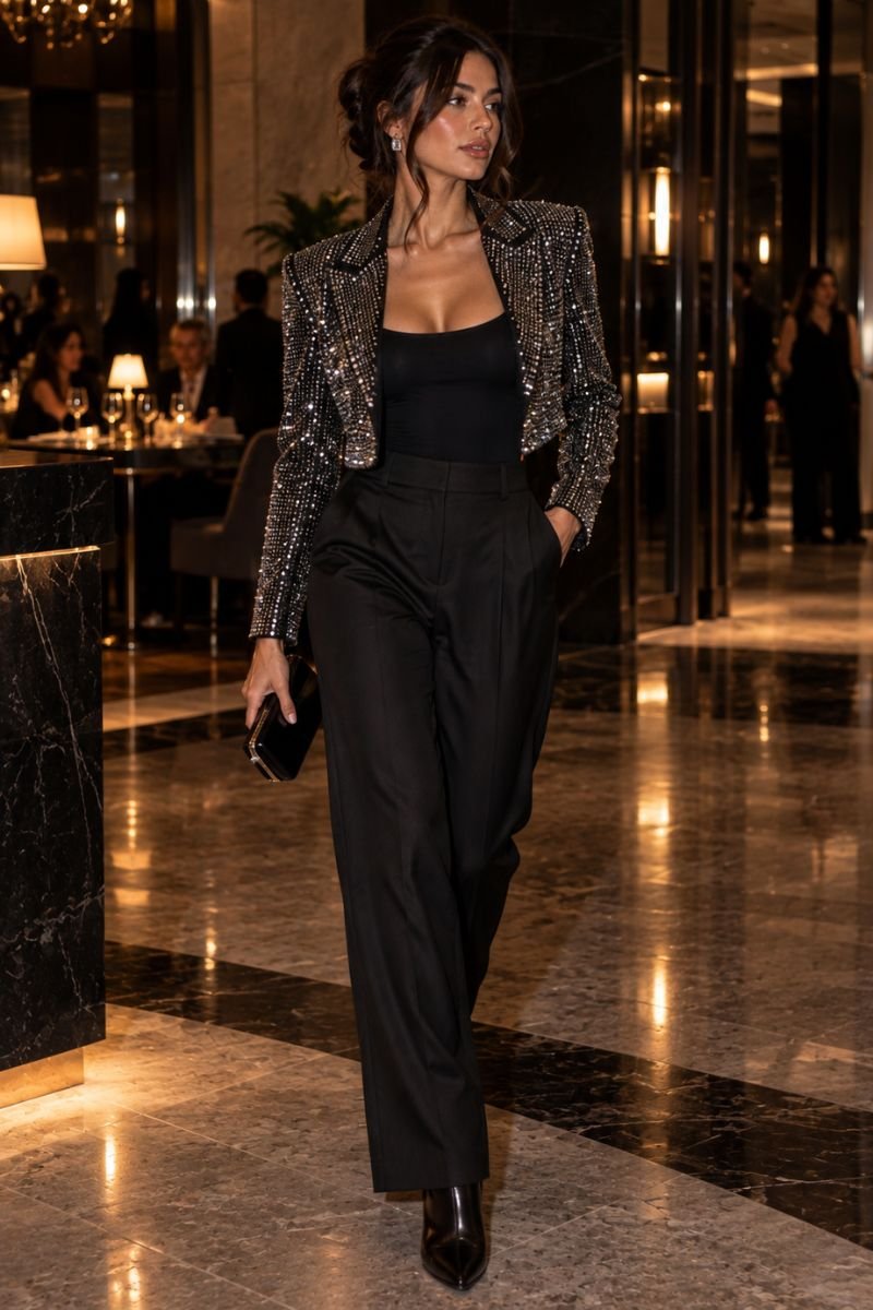 bodysuit statement jacket usher concert outfit idea