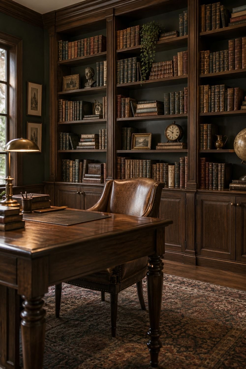 bookshelves dark academia home office idea