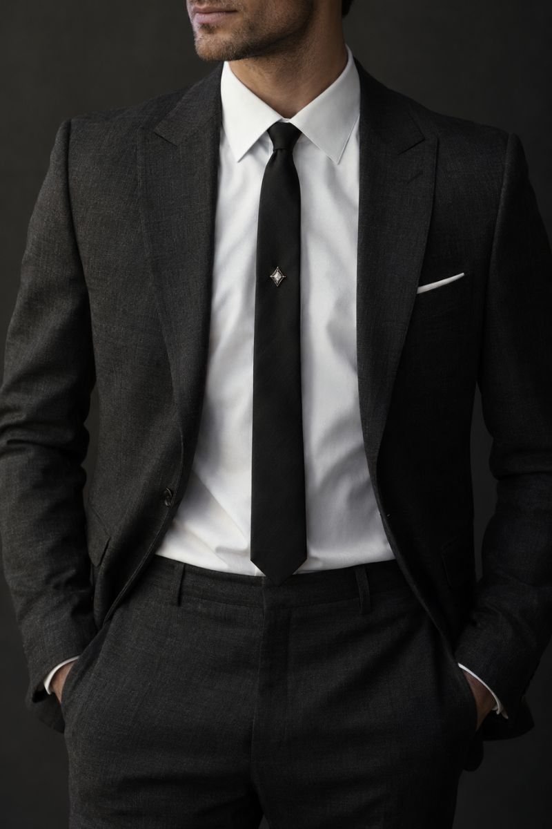 brooch used as tie tack on suit