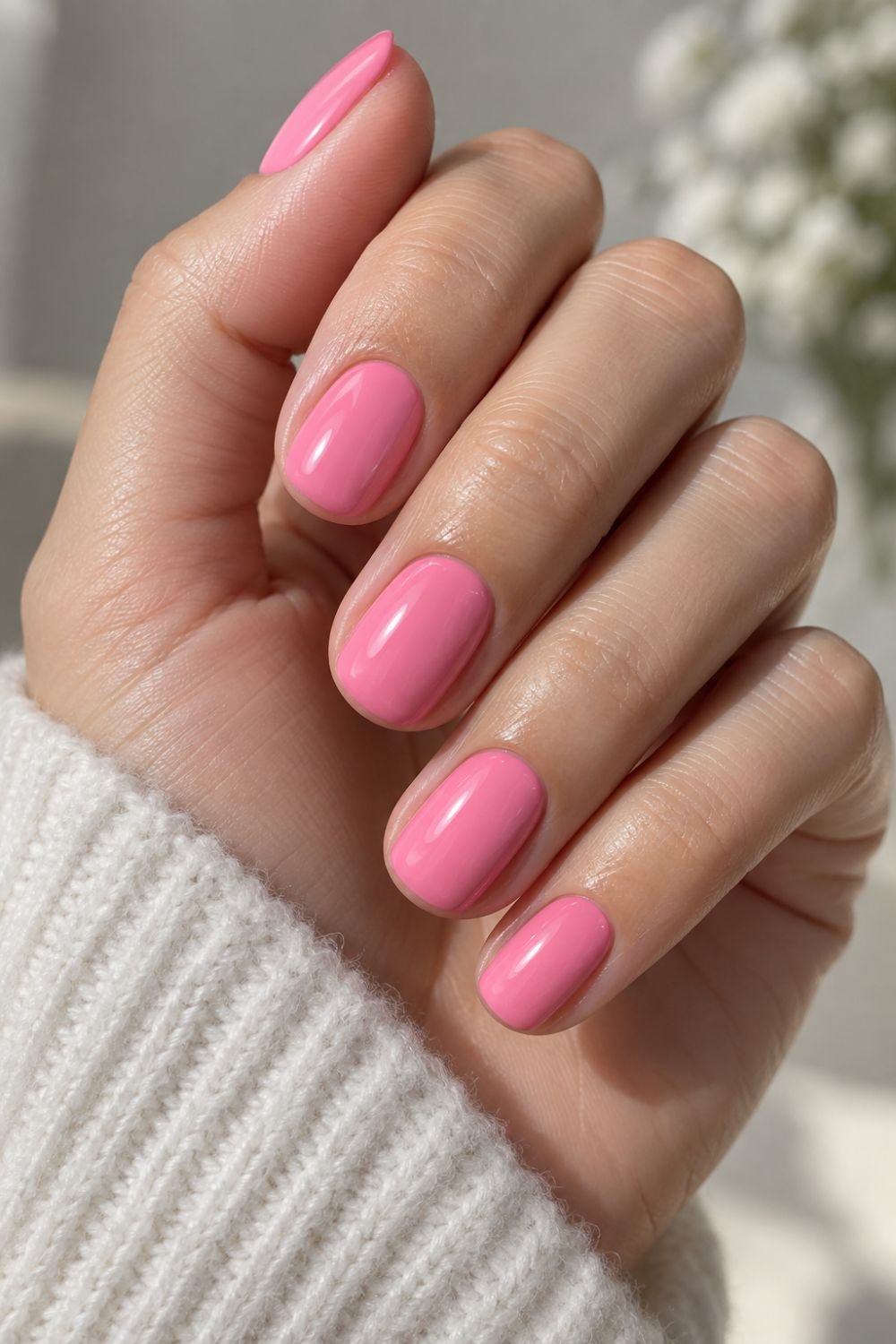 bubblegum pink glossy gummy nail idea
