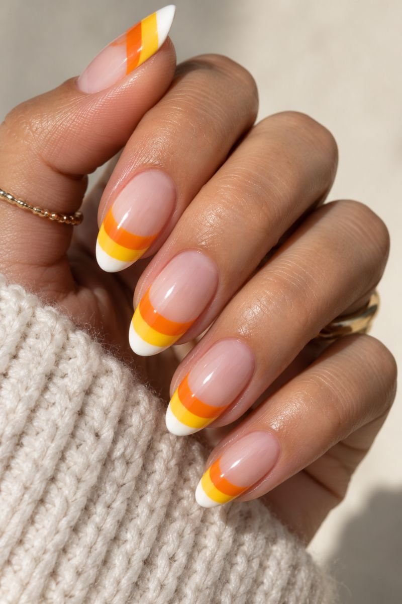 candy corn french tip halloween nail design