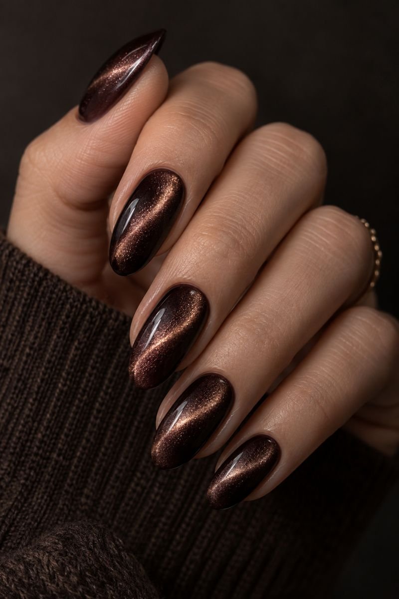 cat eye chrome fall nail idea
