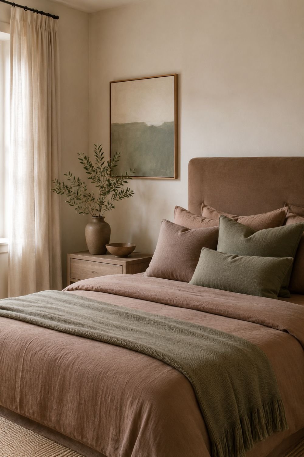 cohesive palette mocha mousse bedroom idea