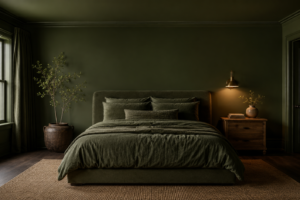 color drenched bedroom ideas with forest green walls and ceiling