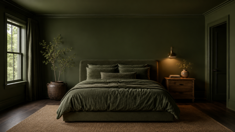 color drenched bedroom ideas with forest green walls and ceiling