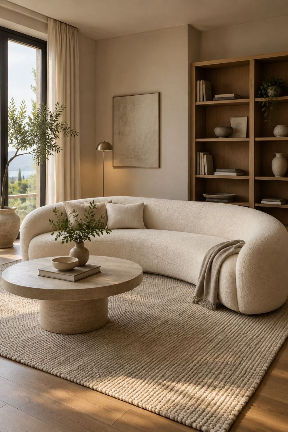 contrast piece curved sofa living room idea