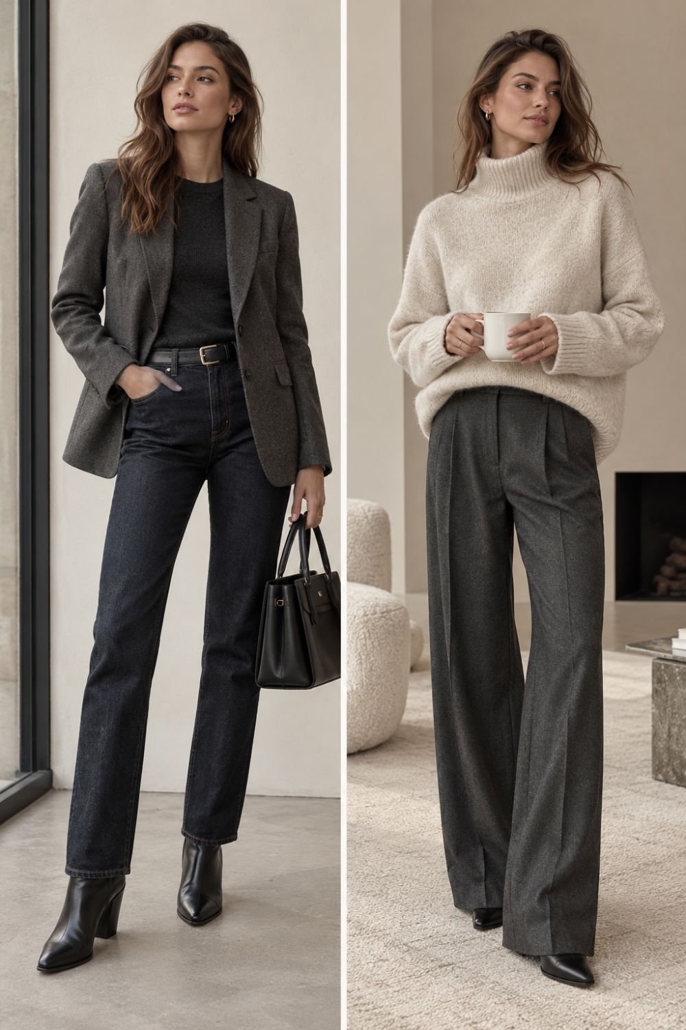 charcoal suit worn as separates for winter outfits