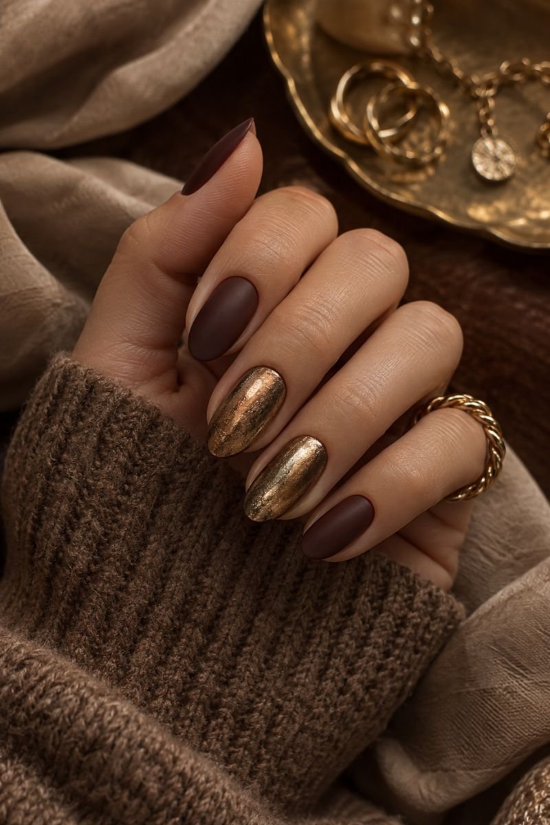 copper gold metallic fall nail idea