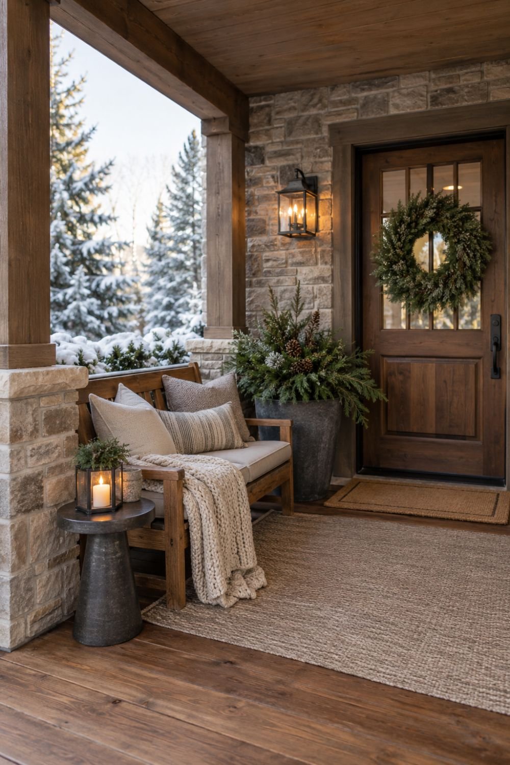 cozy seating winter front porch idea