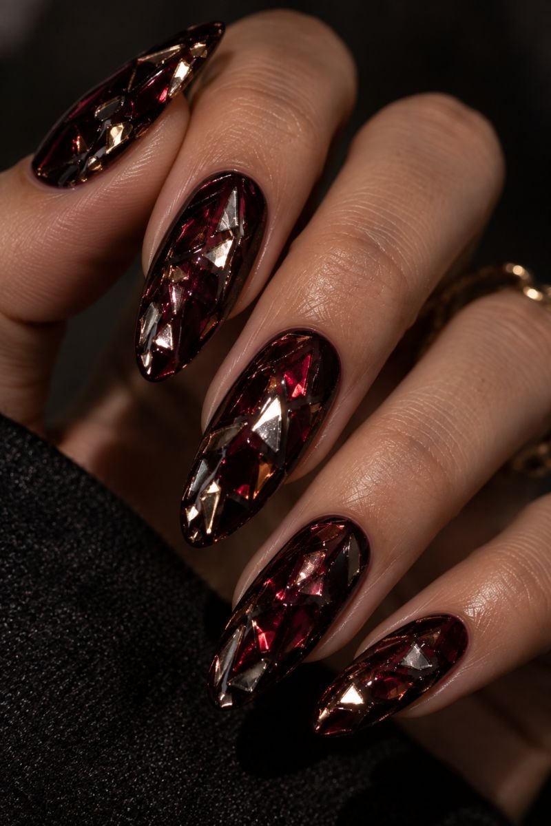 cracked glass chrome halloween nail design
