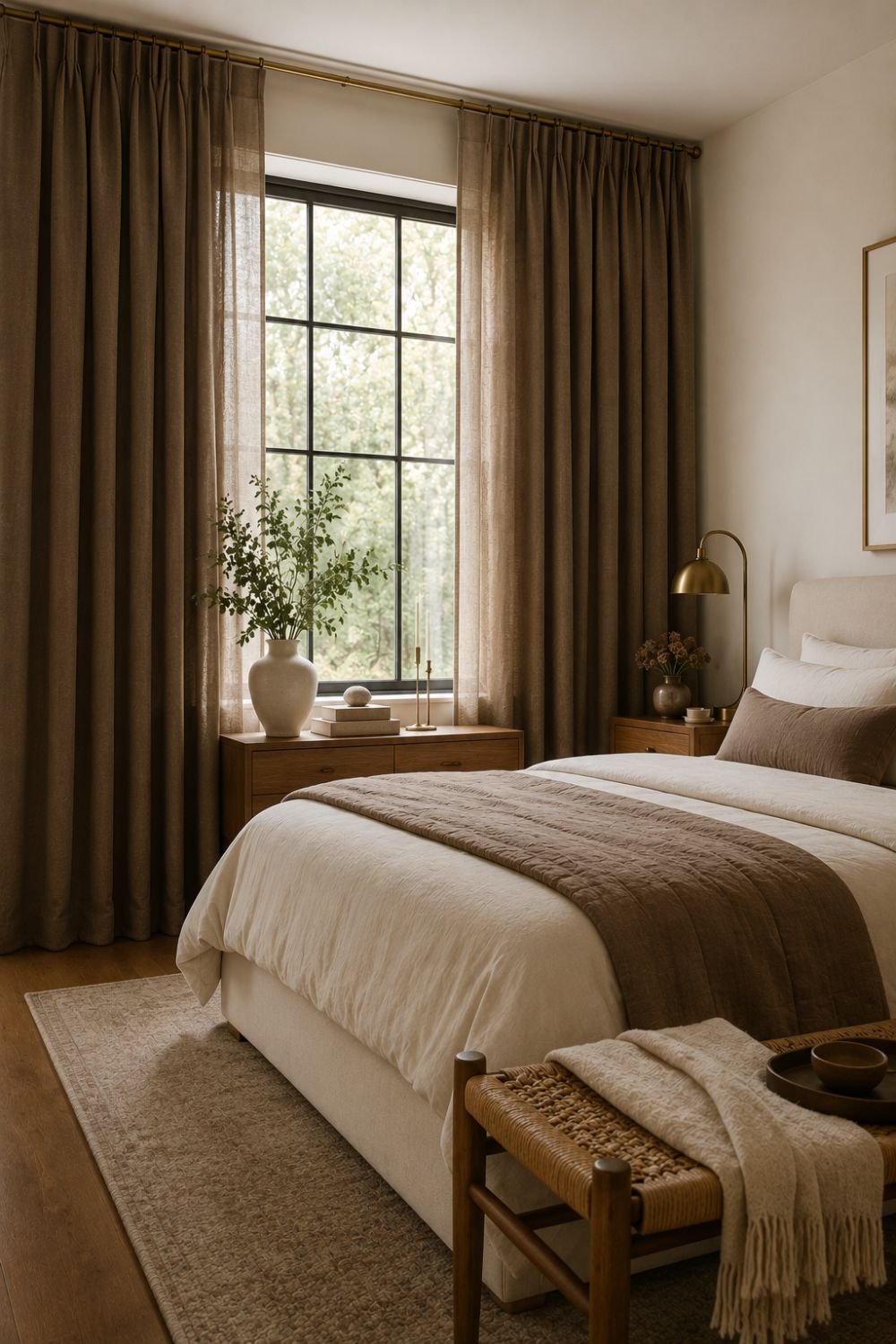 curtains mocha mousse bedroom idea