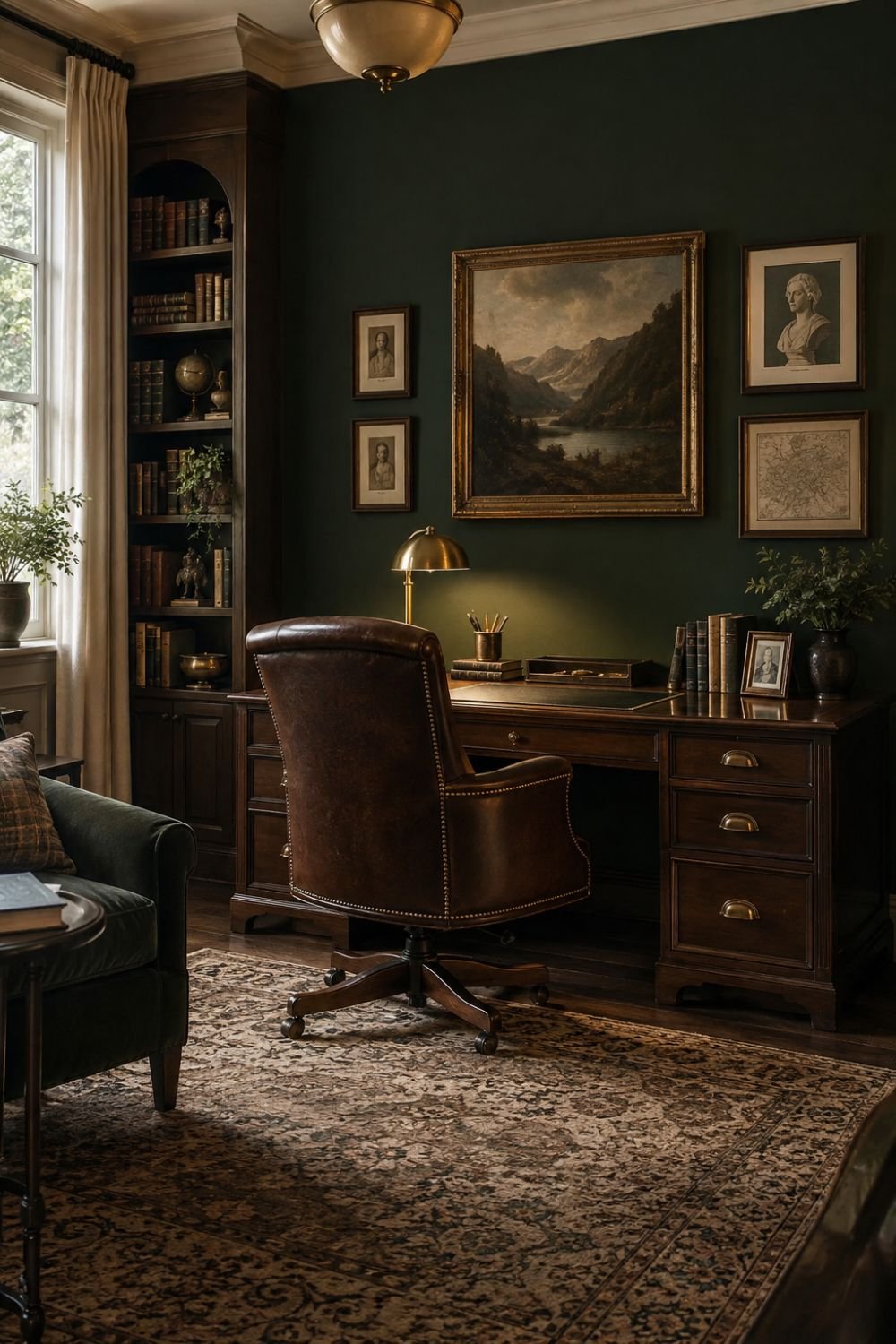 dark accent wall dark academia home office idea