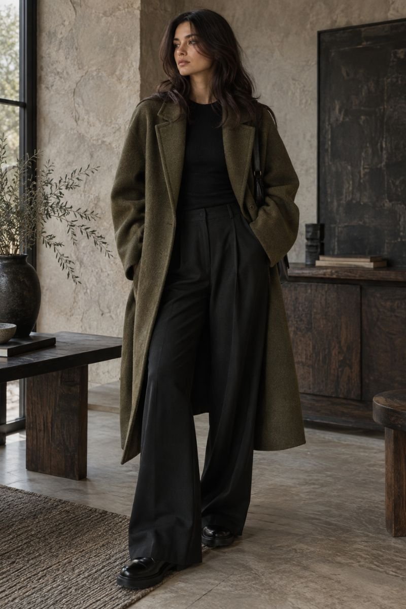 deep olive accent zen goth outfit idea