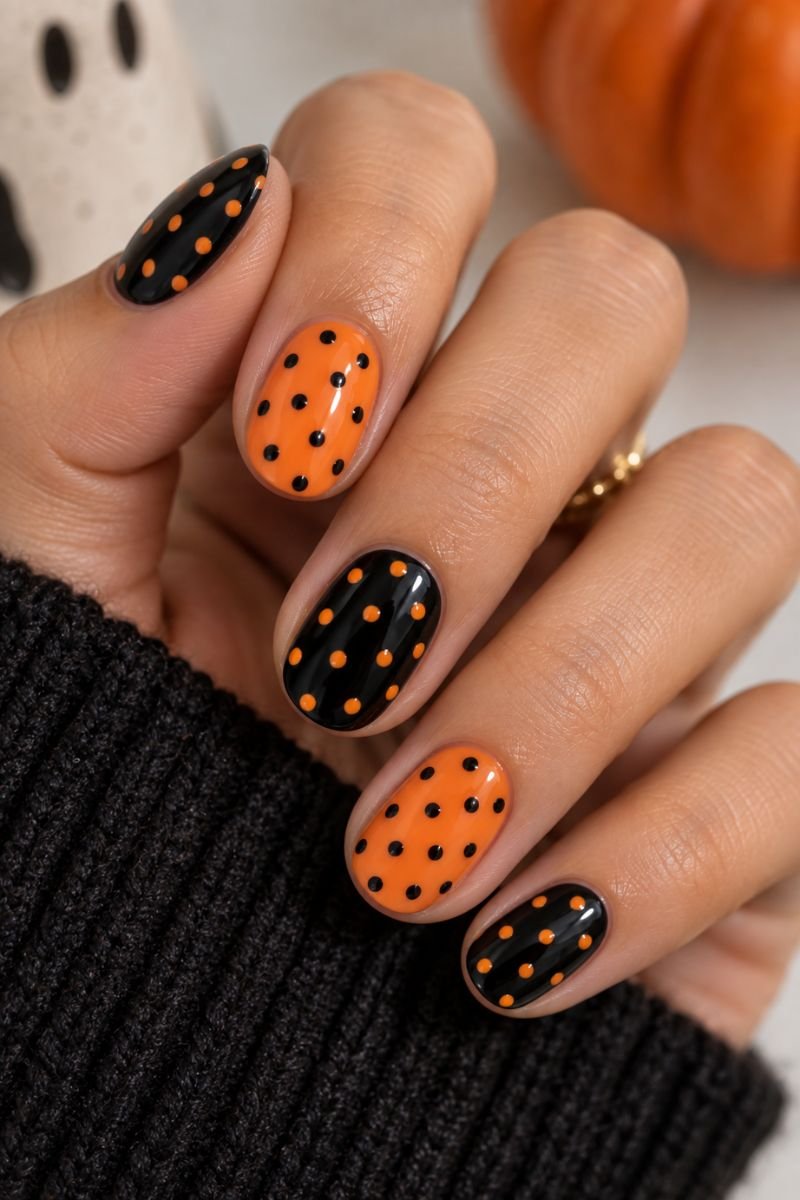 dotting tool polka dot halloween nail design