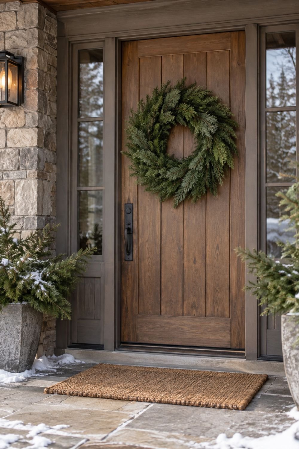 evergreen wreath winter front porch idea