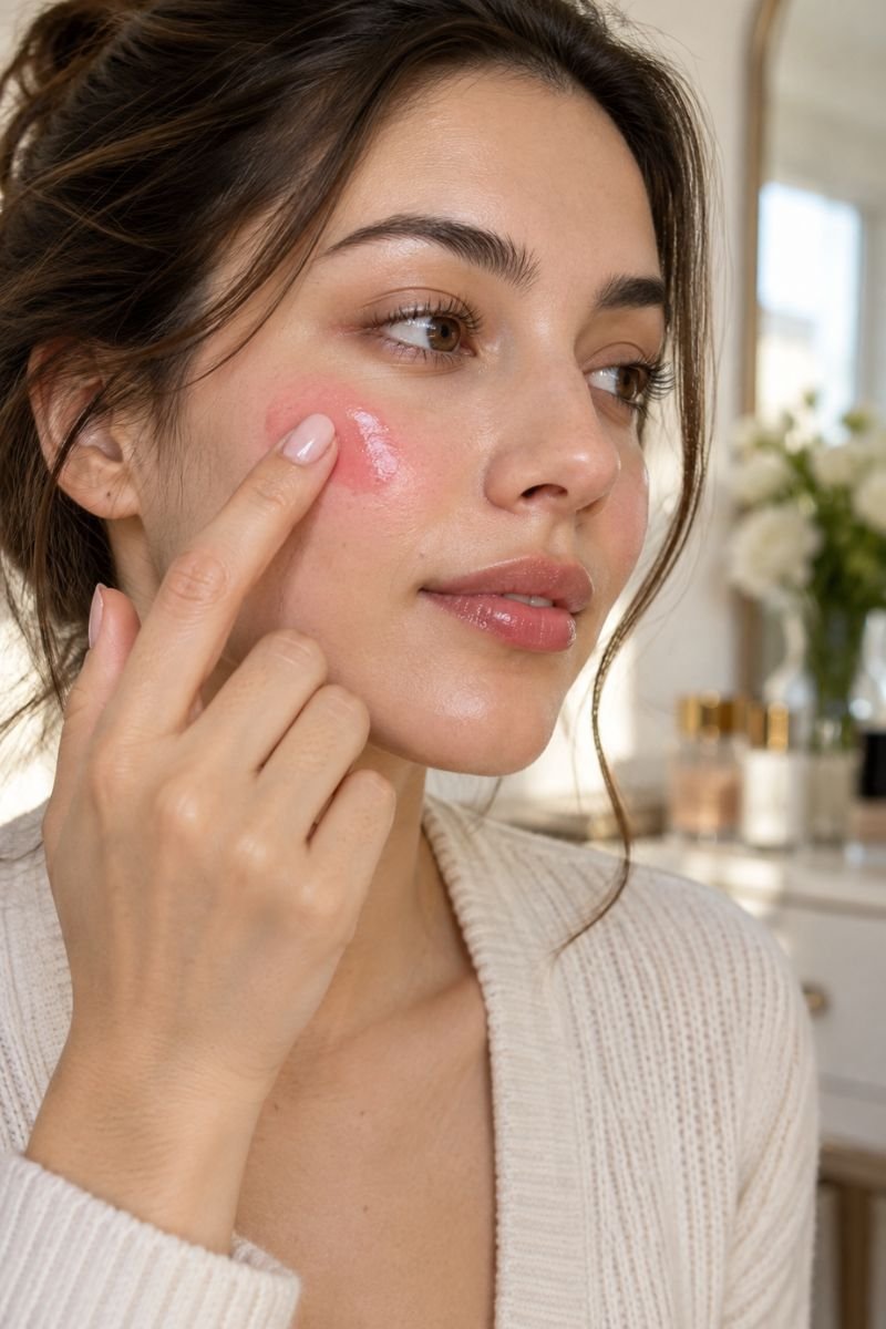 finger tapped jelly blush application idea