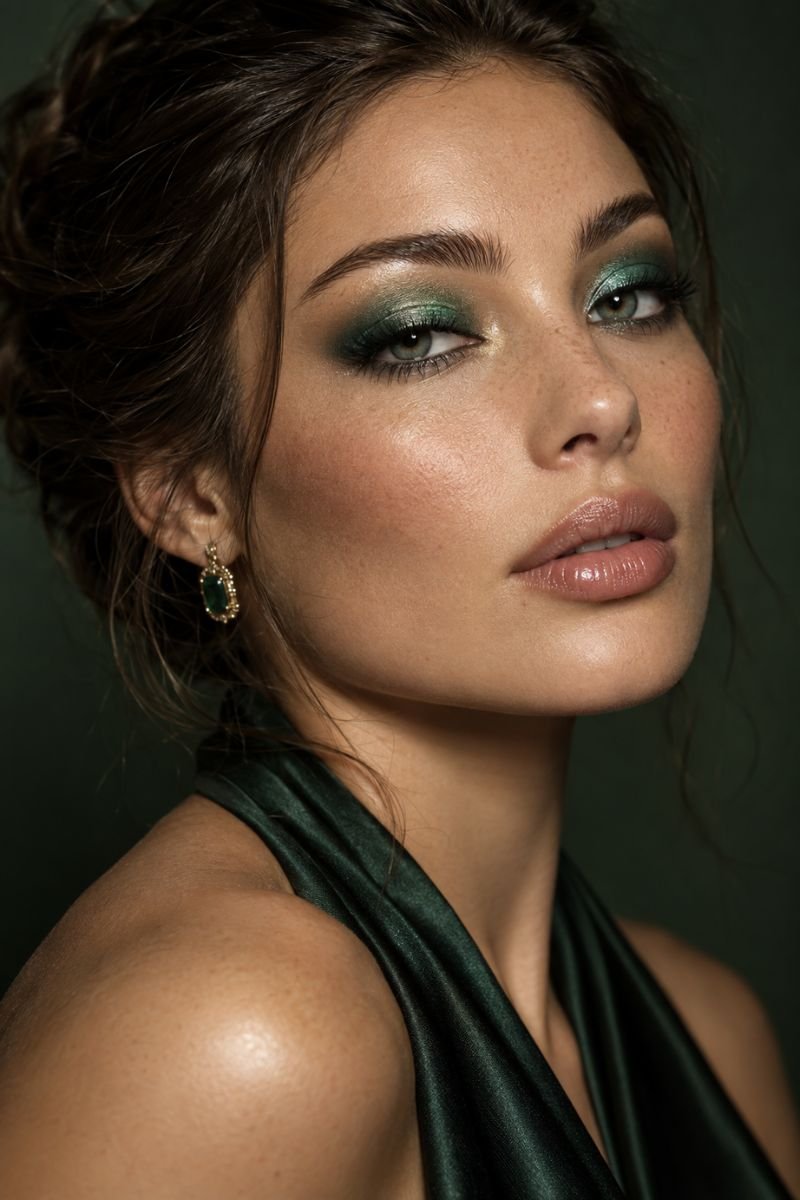 frosted emerald green eyeshadow makeup idea
