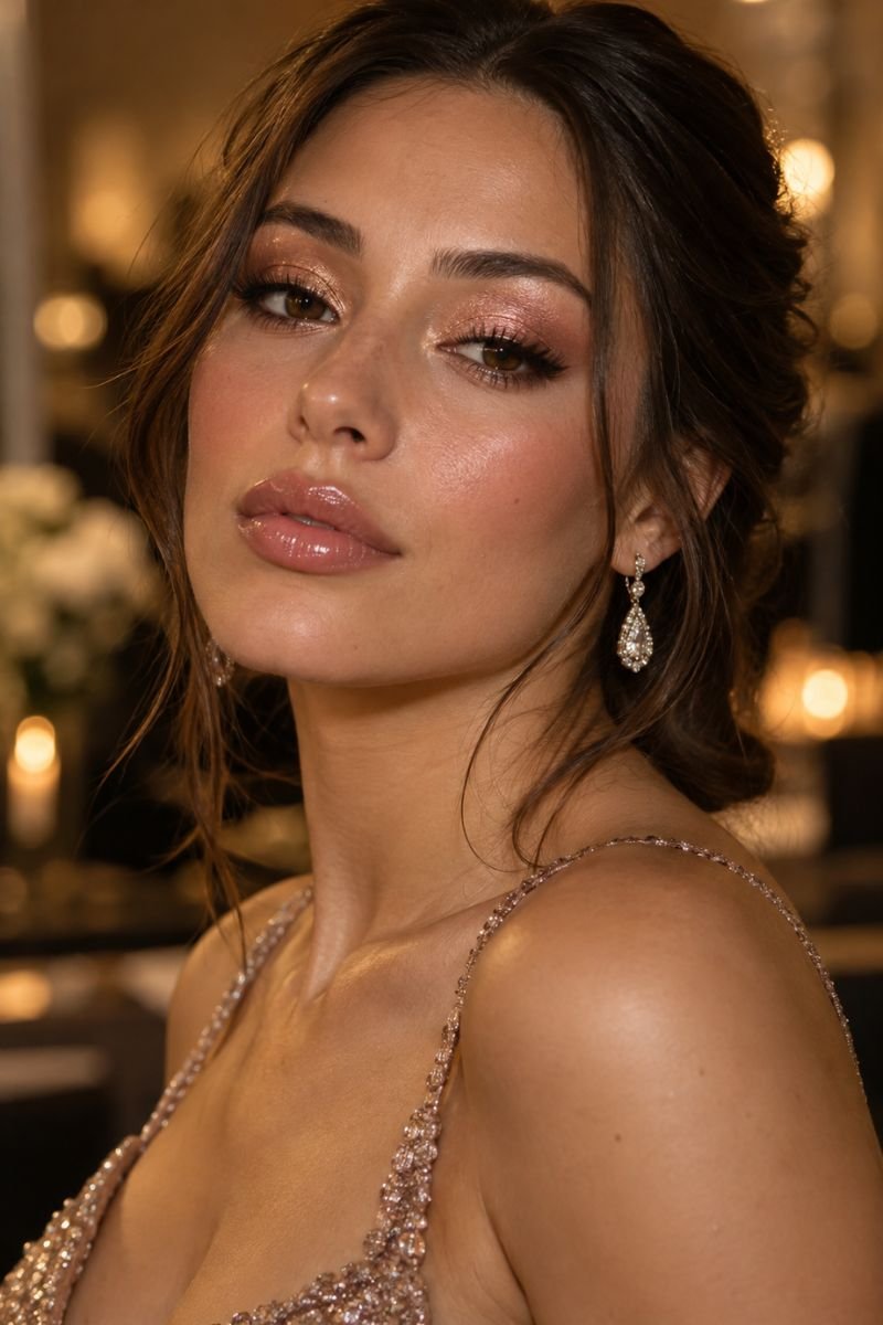 frosted rose gold eyeshadow makeup idea