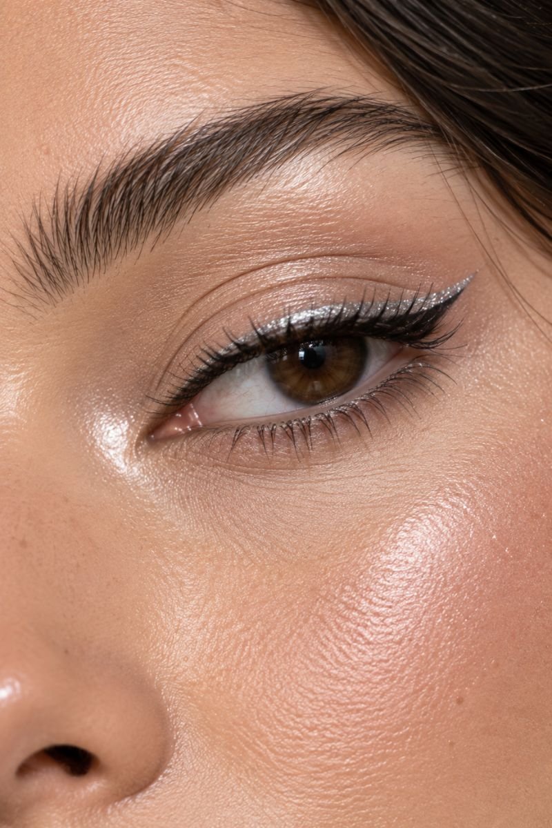 frosted silver liner makeup idea