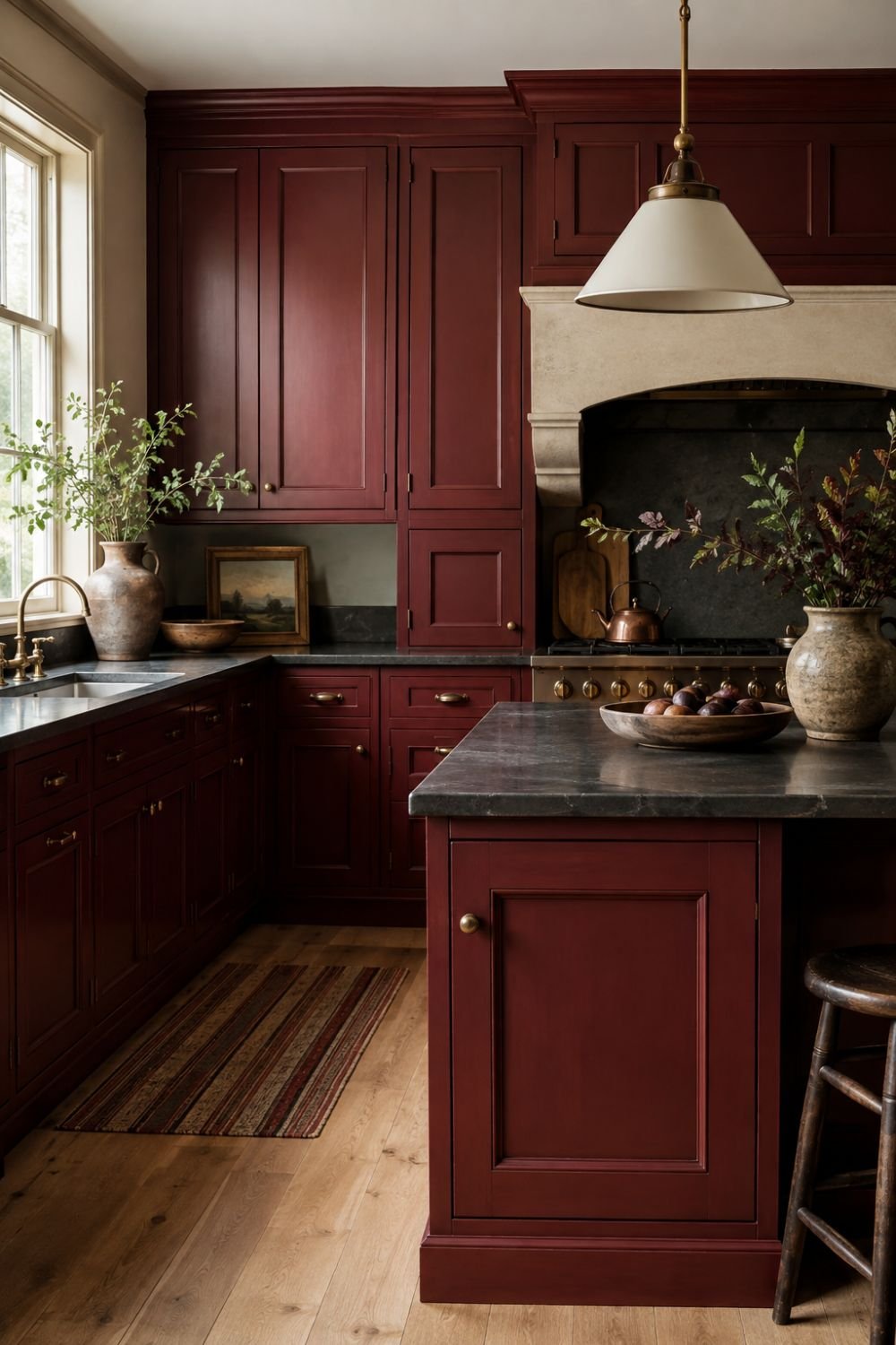 full cabinetry oxblood kitchen idea