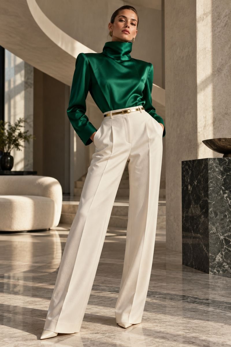 funnel neck blouse glamoratti outfit idea