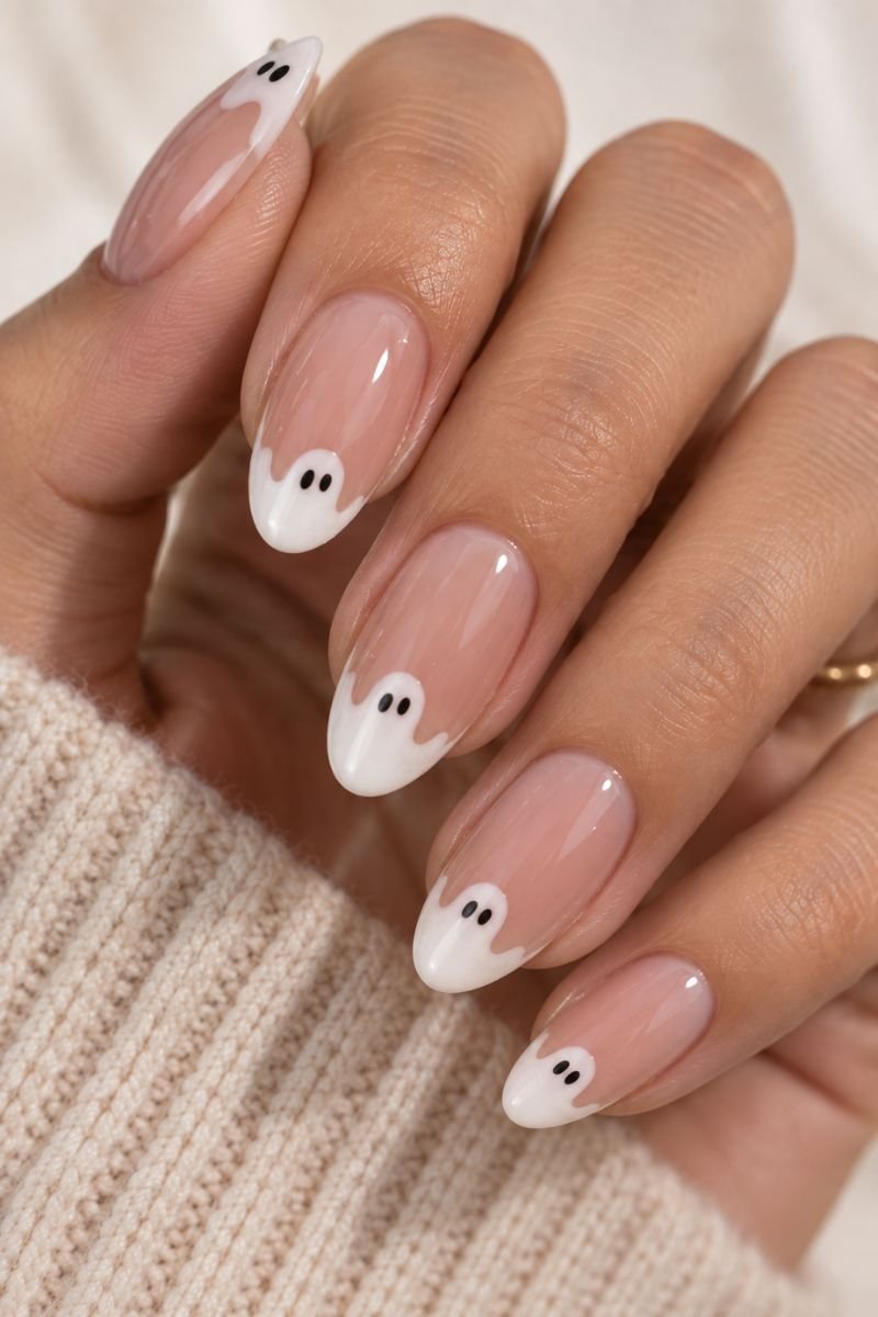ghost french tip halloween nail design