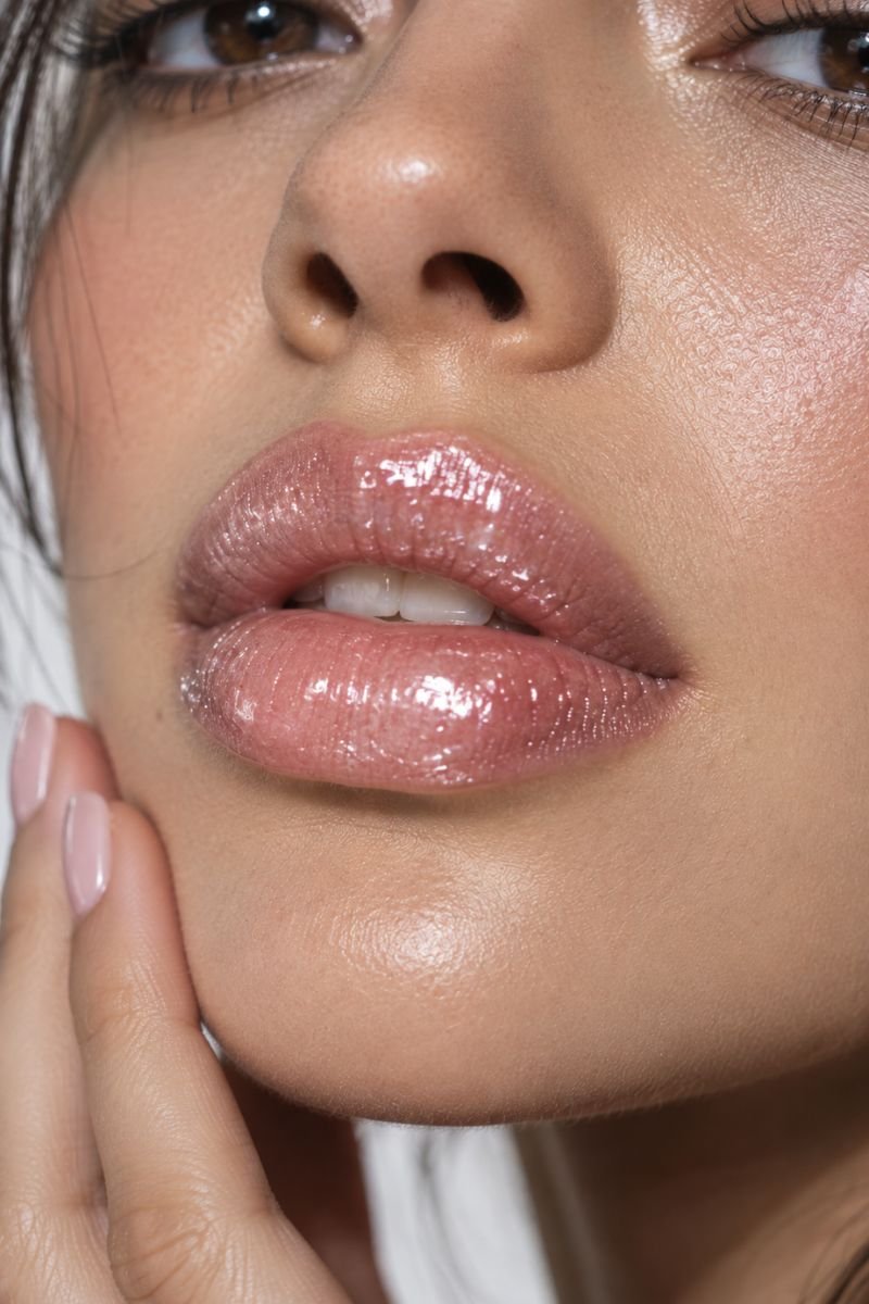 glassy frosted lip gloss makeup idea
