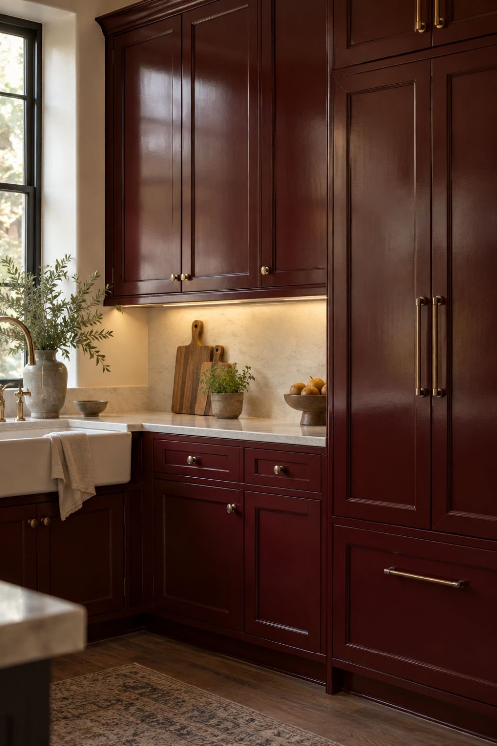 gloss finish oxblood kitchen idea