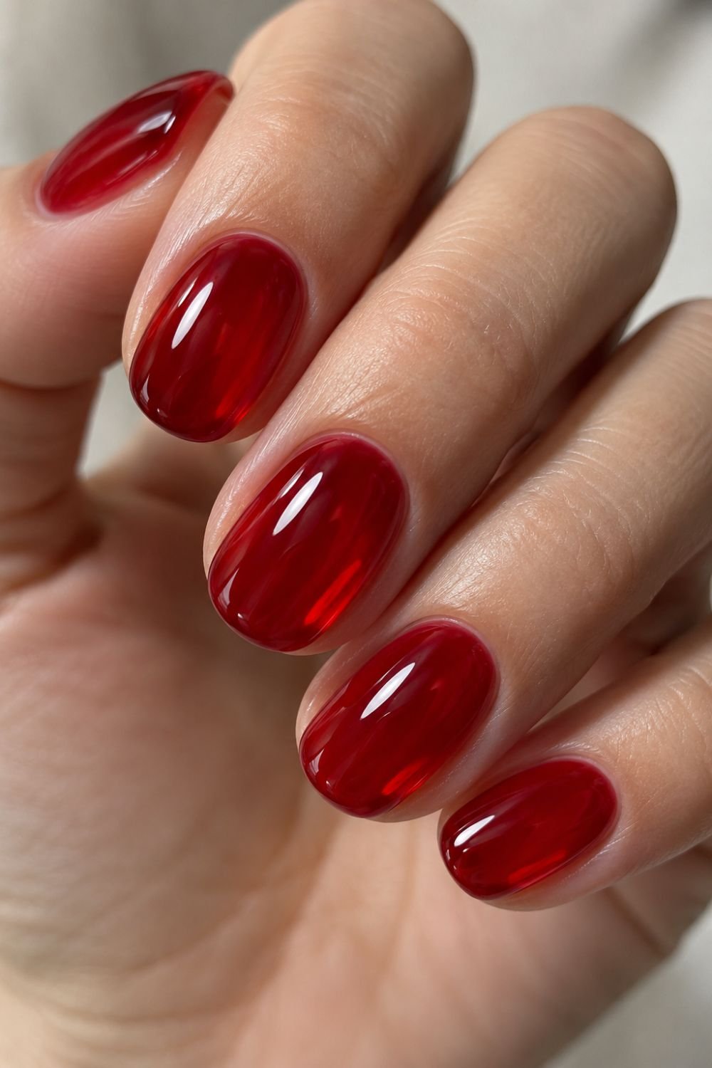 glossy red jelly nails gummy bear manicure