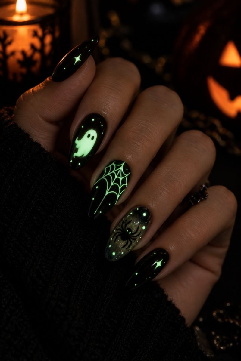 glow in the dark halloween nail design