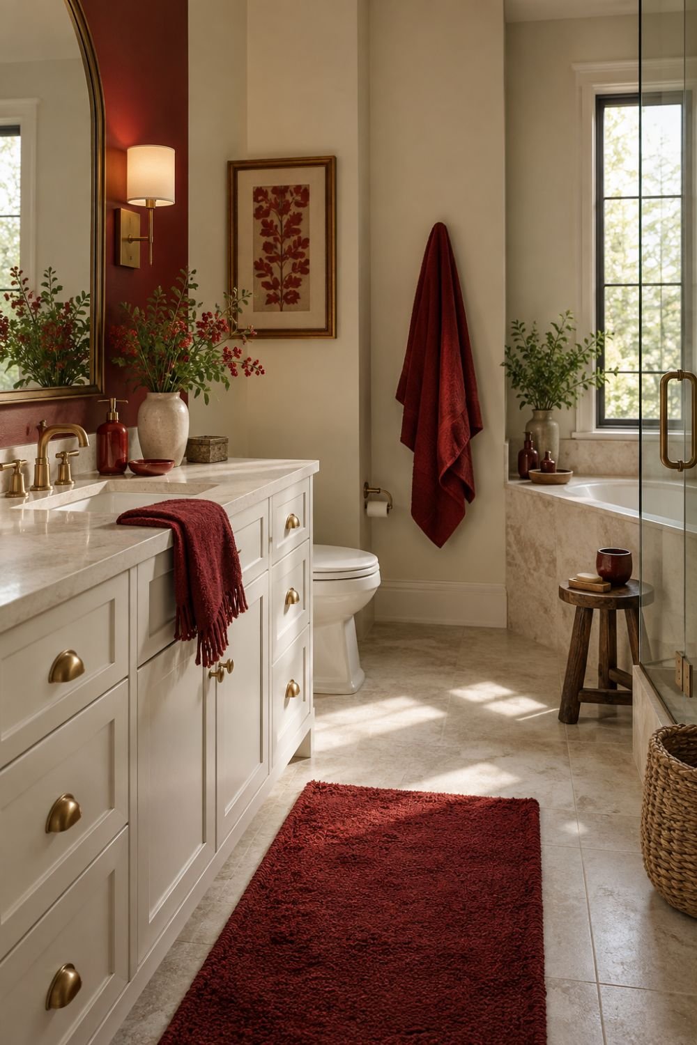 gradual approach red bathroom decor idea