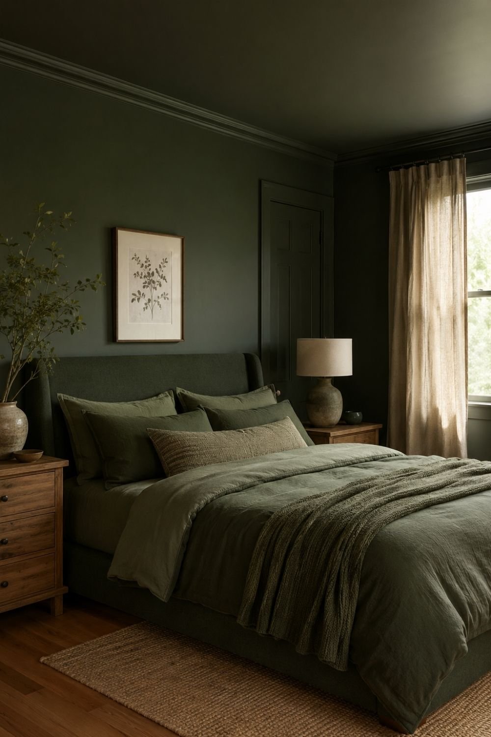 green drench color drenched bedroom idea