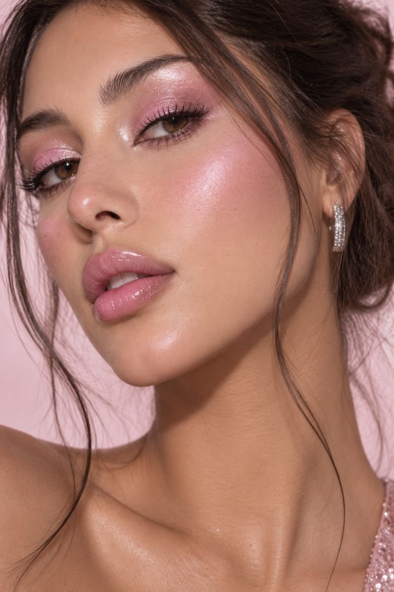 icy pink monochrome frosted makeup idea