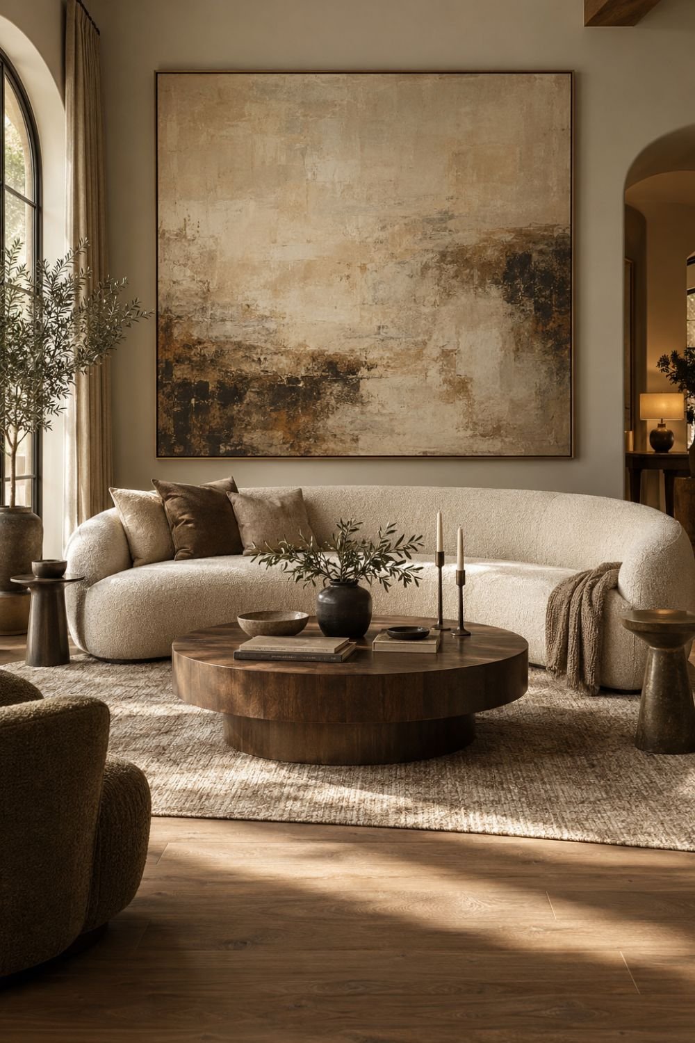 large art curved sofa living room idea