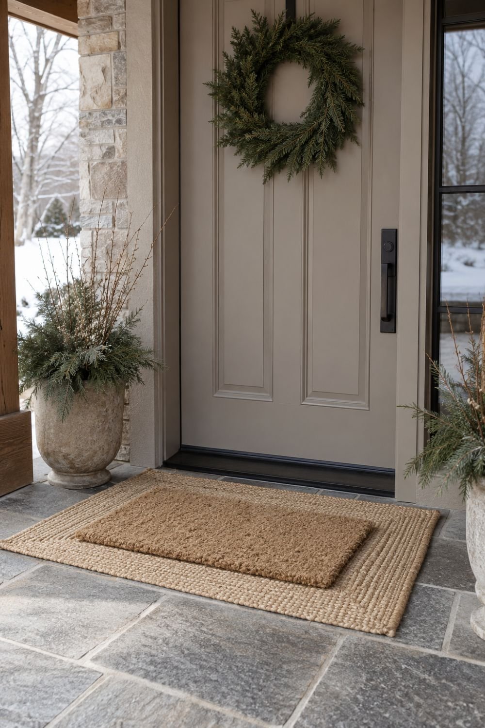 layered mats winter front porch idea
