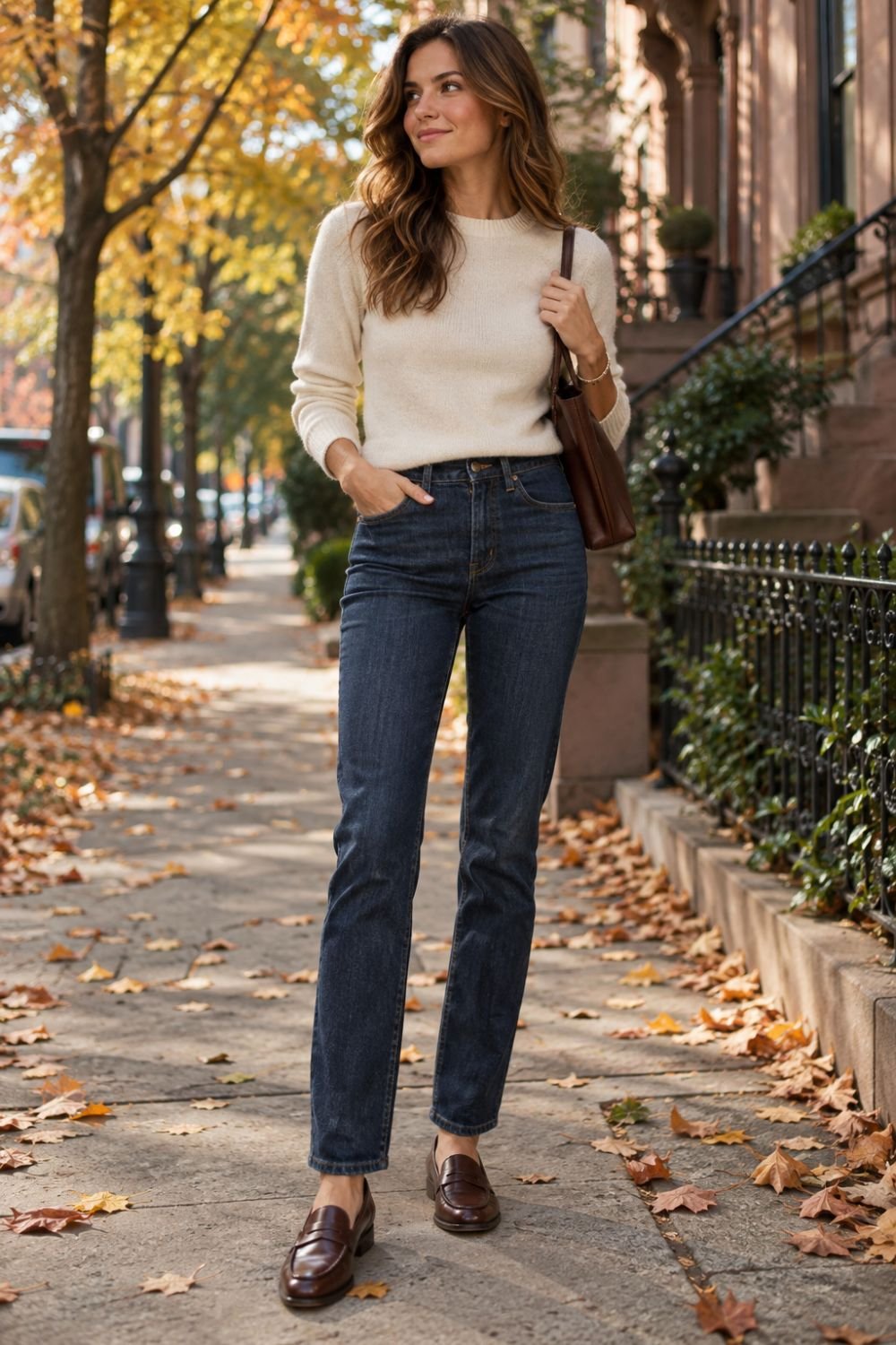 lim straight jeans autumn outfit idea