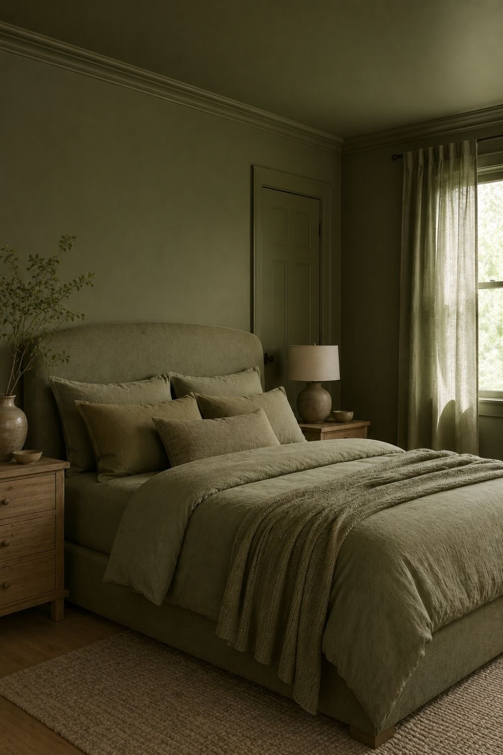 matching bedding color drenched bedroom idea