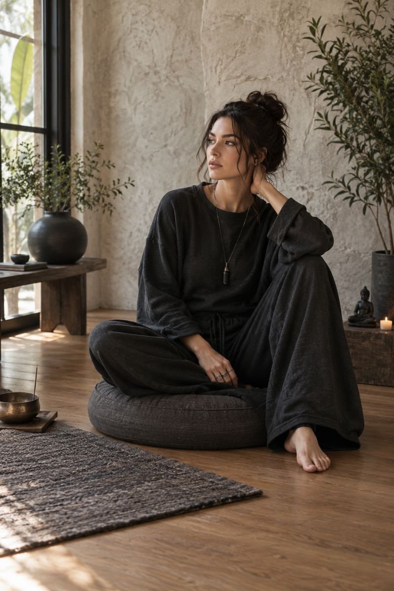 meditation loungewear zen goth outfit idea