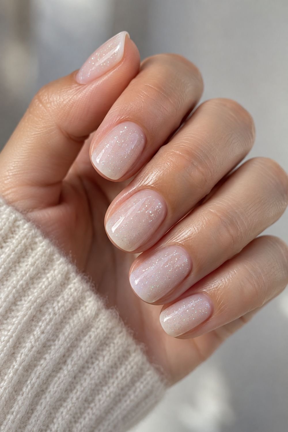 milky jelly nails with glitter gummy manicure]