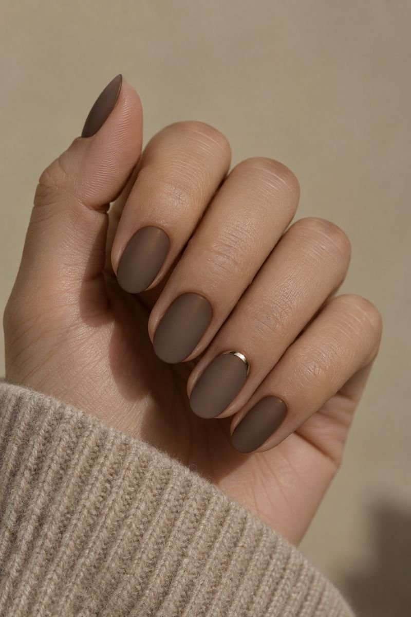 minimalist chrome accent fall nail idea