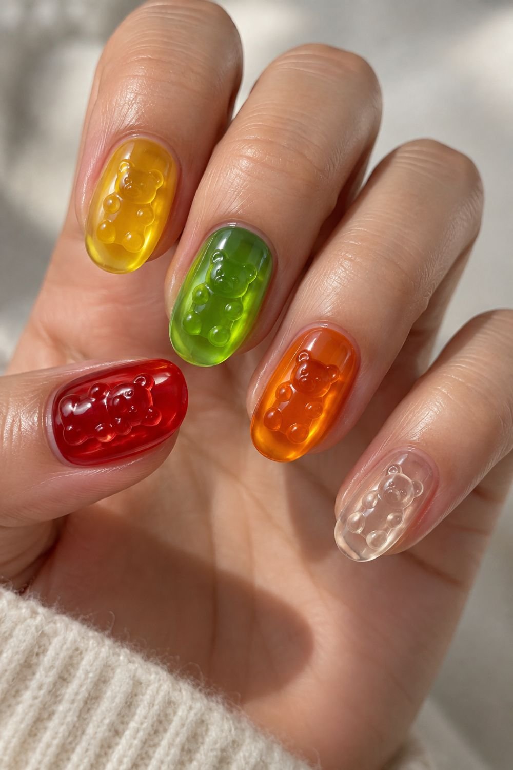 multicolor gummy bear inspired nail set]