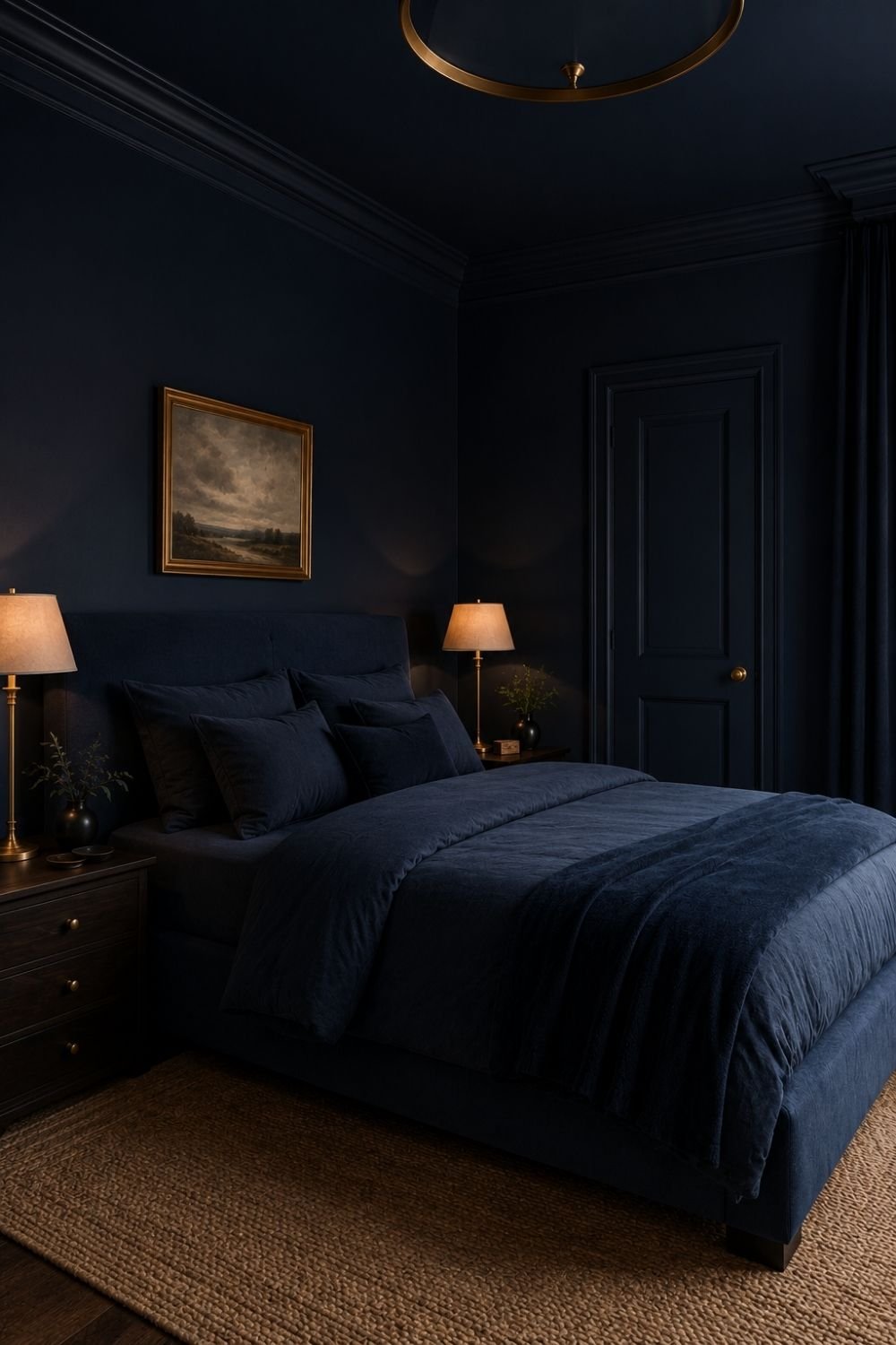 navy drench color drenched bedroom idea