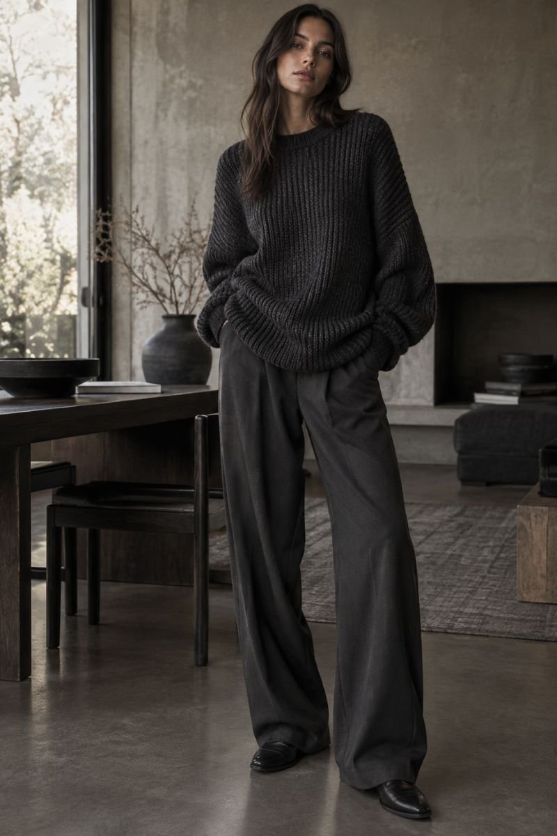 oversized charcoal knit zen goth outfit idea