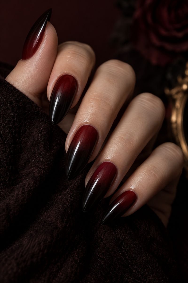 oxblood ombre halloween nail design