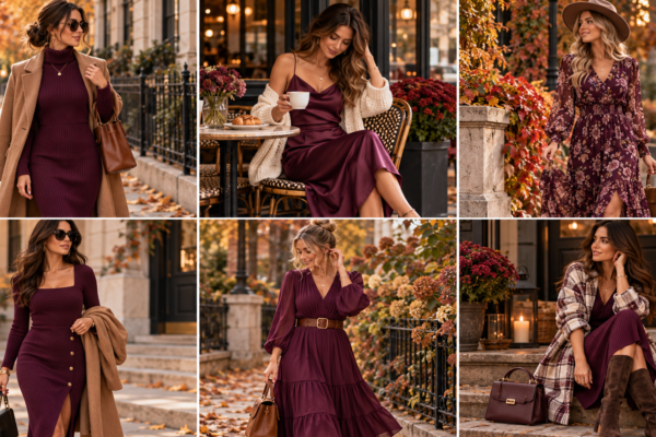 plum dress outfit