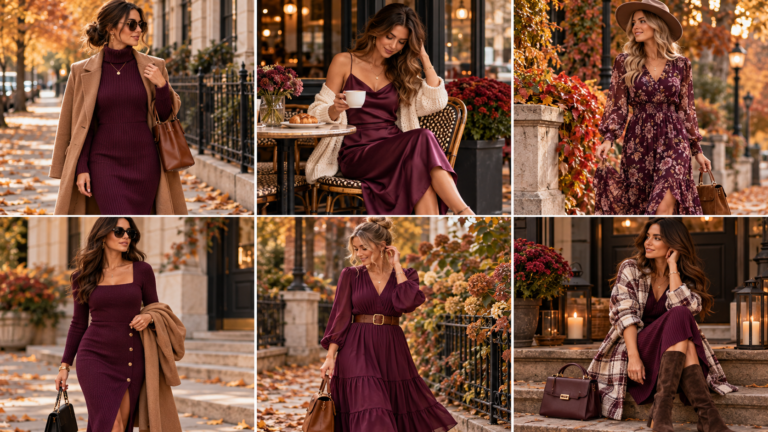 plum dress outfit