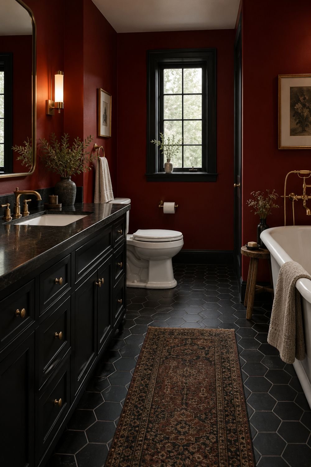 red black contrast red bathroom decor idea