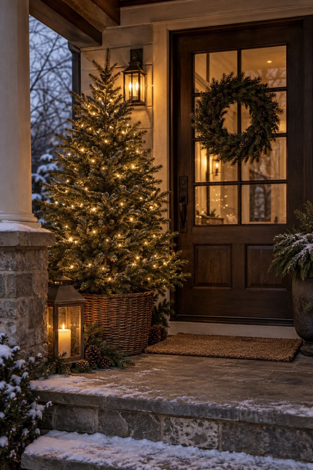 repurposed tree winter front porch idea