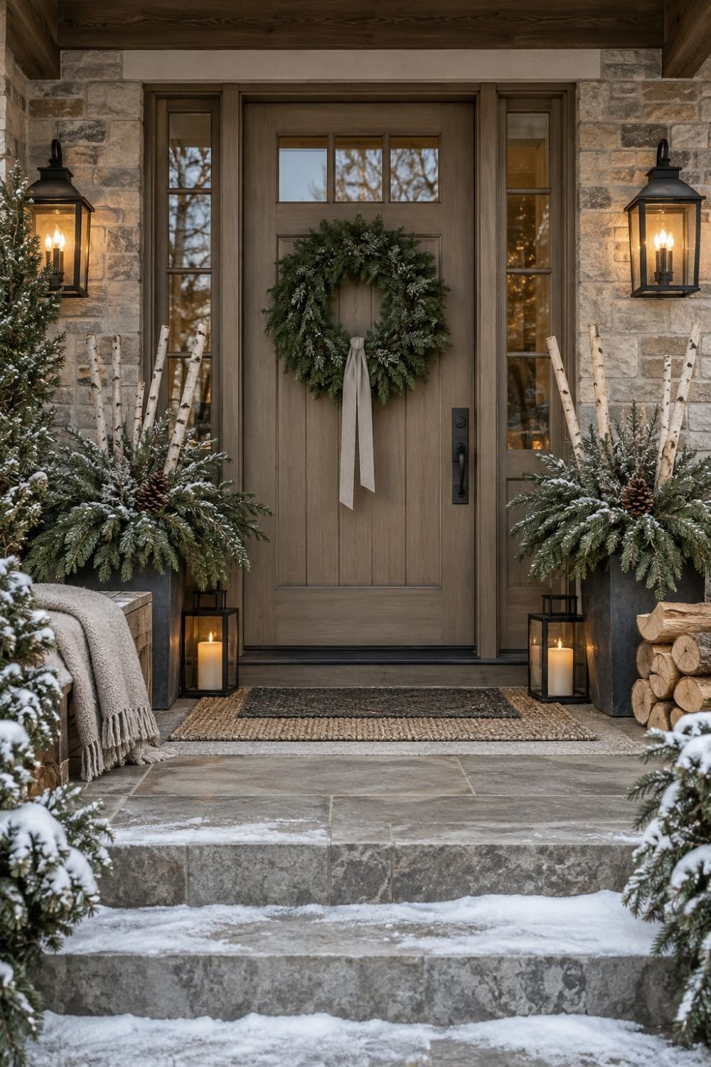 restrained palette winter front porch idea