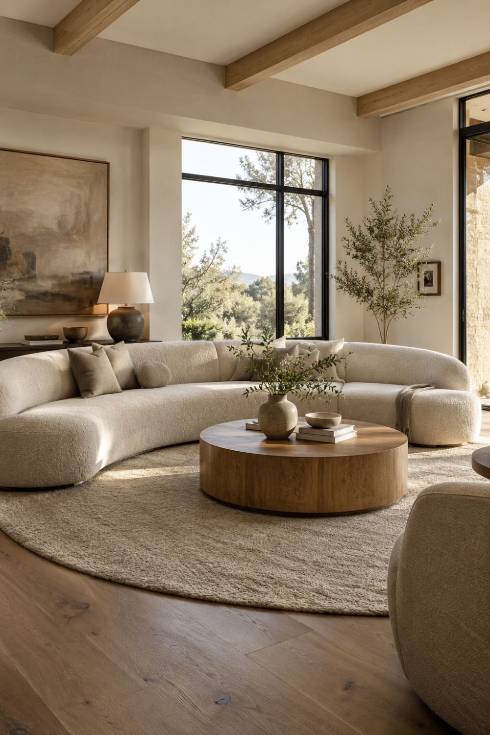 round coffee table curved sofa living room idea